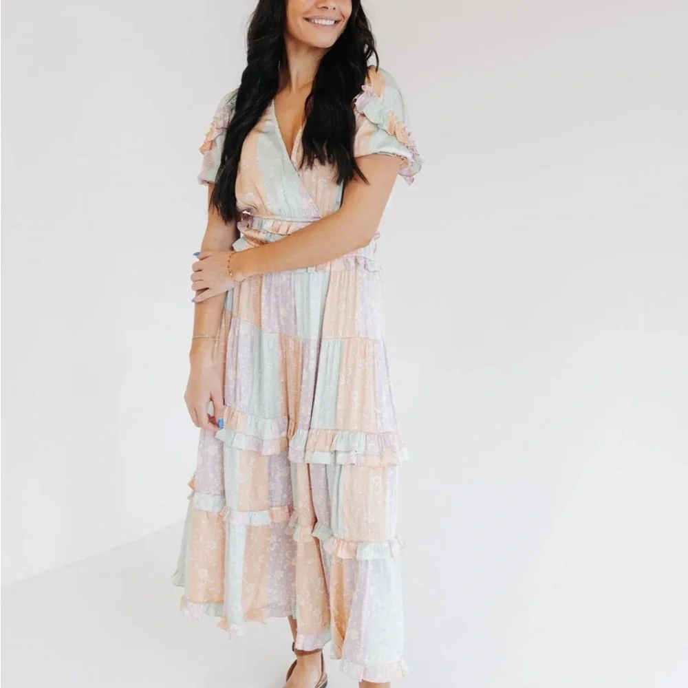 NWT Anthropologie Current Air Pastel Ruffle Maxi Dress